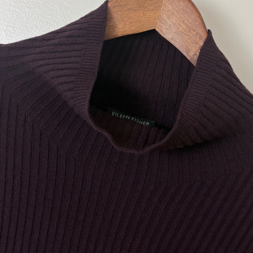 Eileen Fisher Tunic Sweater Women S Purple Ribbed Mock Neck Wool Minimal Capsule